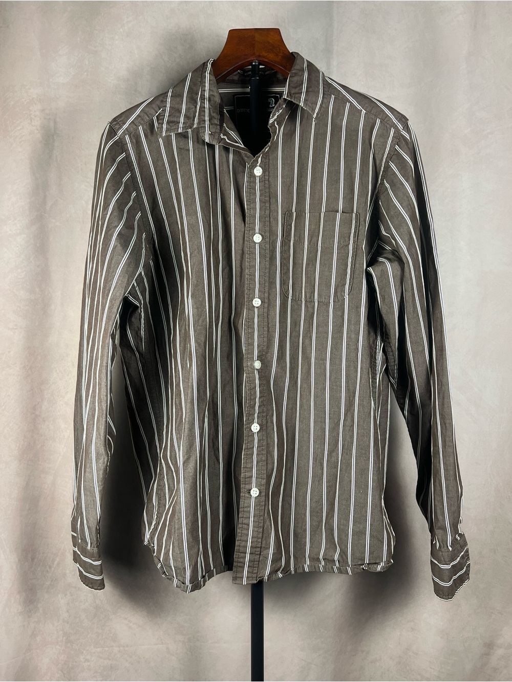 Duck Head Mens L Brown Striped Cotton Button Up Shirt